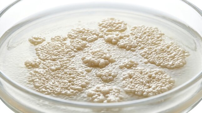 Bacterial Colonies Growing in Petri Dish on Agar Medium