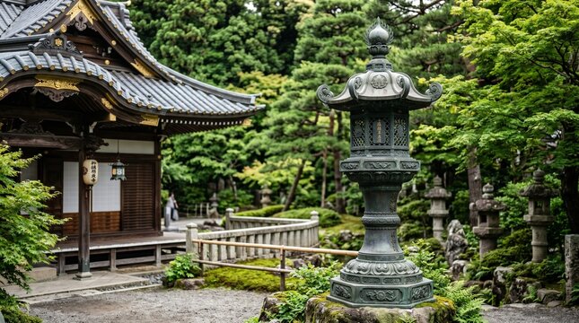 Stone lantern at Mausoleum of Iemitsu in Rinnoji Temple features intricate design and rich history in Nikko Tochigi Japan