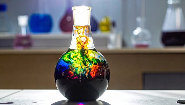 Erlenmeyer Flask With Swirling Colorful Liquid
