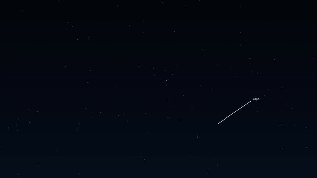 Cassiopeia Caph Schedar Gamma Cas Ruchbah Segin constellation educational labeled animation accurate night sky star field map glowing golden lines connecting bright stars deep space astronomy cosmos
