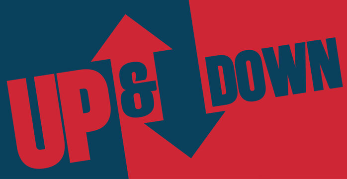 Up And Down Bold Typography Vector Design Opposite Arrows Diagonal Split Background Concept Illustration Finance Market Trend Graphic