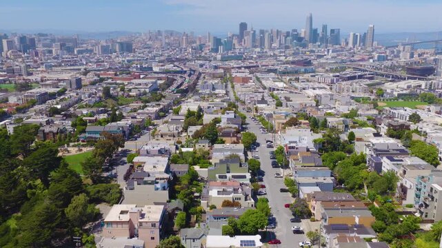 San Francisco Downtown Skyline Aerial Pullback View From Potrero Hill 01