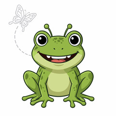 Obraz premium Cheerful Cartoon Frog Sitting with Butterfly Outline Above