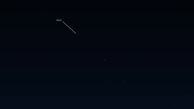 Aries Hamal Sheratan Mesarthim Zodiac constellation educational labeled animation accurate night sky star field map glowing golden lines connecting bright stars deep space astronomy cosmos