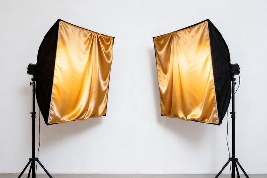 Two golden softbox lights on stands