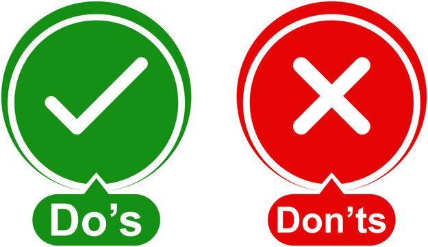 Green Check Mark and Red Cross Do&rsquo;s and Don&rsquo;ts Symbols Vector Illustration for Rules Guidelines Approval and Rejection Concept
