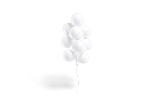Blank white round balloon bouquet mockup png, transparent background, 3d rendering. Empty tapered decoration levitation balloons mock up cut out. Clear bunch of mylar or foil pillar template.
