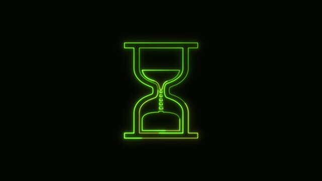Hourglass Icon Neon Seamless Loop 4K Black Background Animated Promotional Typography for Video Editing