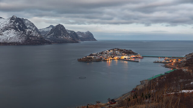 Husoy village at winter in Senja, Norway