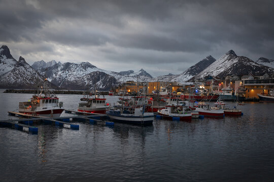 Husoy village at winter in Senja, Norway