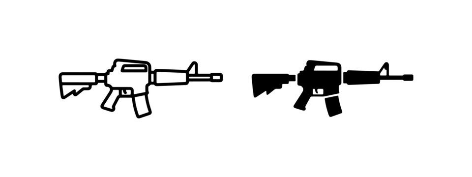 Assault rifle vector icons, military firearm symbols, black gun silhouettes