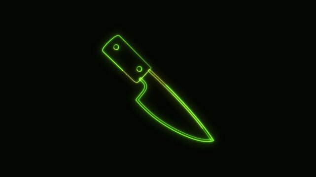 Kitchen Knife Icon Neon Seamless Loop 4K Black Background Animated Promotional Typography for Video Editing