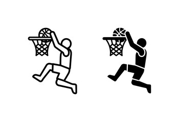 Basketball Dunk Icons, Silhouette and Outline, Dynamic Sports Action Vector Graphics for Athletic Themes © Salman