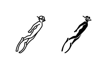 Freediving diver icons, black and white scuba diving vector silhouettes © Ahsan