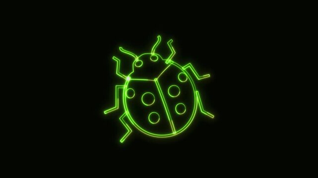 Ladybug Icon Neon Seamless Loop 4K Black Background Animated Promotional Typography for Video Editing