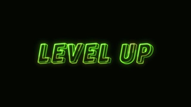 Level Up Neon Text Seamless Loop 4K Black Background Animated Promotional Typography for Video Editing