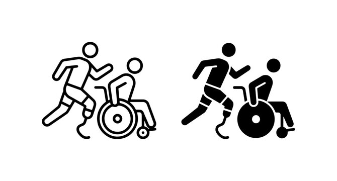Disabled athletes icons, runner with prosthetic leg and wheelchair user
