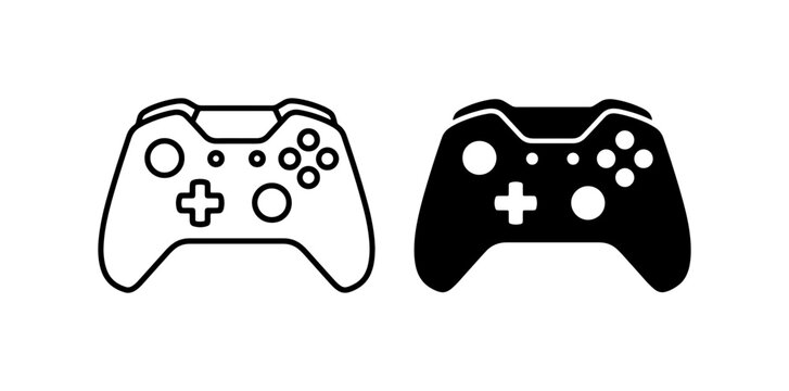 Video Game Controller Icons, Black and White Vector Graphics for Gaming and Entertainment Concepts