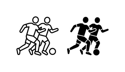 Fototapeta premium Two Soccer Players Icon Set, Football Team Silhouette, Dynamic Sports Action, Black and White Vector Graphics for Game Design and Athletic Branding
