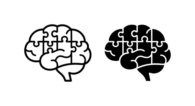 Brain Puzzle Icons, Cognitive Function Vector Set, Mental Health Concept Graphics, Problem Solving Symbol Art