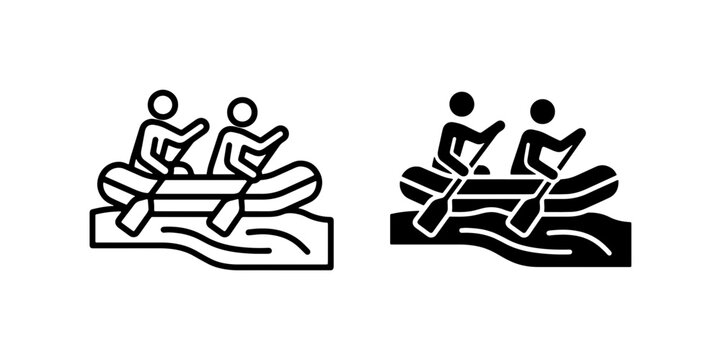 Rafting Icons, Two Person Inflatable Boat Adventure, Water Sports Vector Graphics, Outdoor Recreation Activity