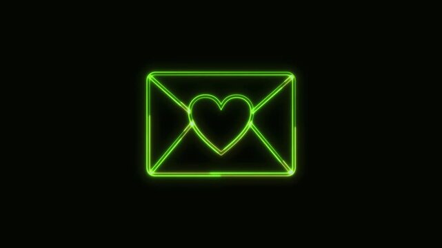 Love Letter Icon Neon Seamless Loop 4K Black Background Animated Promotional Typography for Video Editing