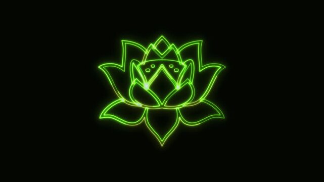 Lotus Flower Icon Neon Seamless Loop 4K Black Background Animated Promotional Typography for Video Editing