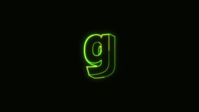 Alphabet g Neon Text Seamless Loop 4K Black Background Animated Promotional Typography for Video Editing