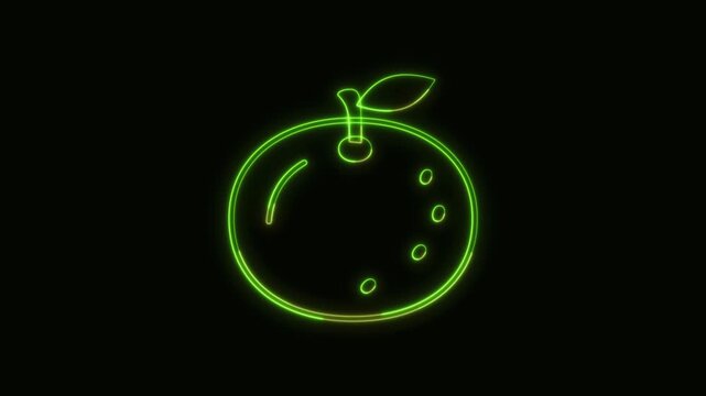 Mandarin Orange Icon Neon Seamless Loop 4K Black Background Animated Promotional Typography for Video Editing
