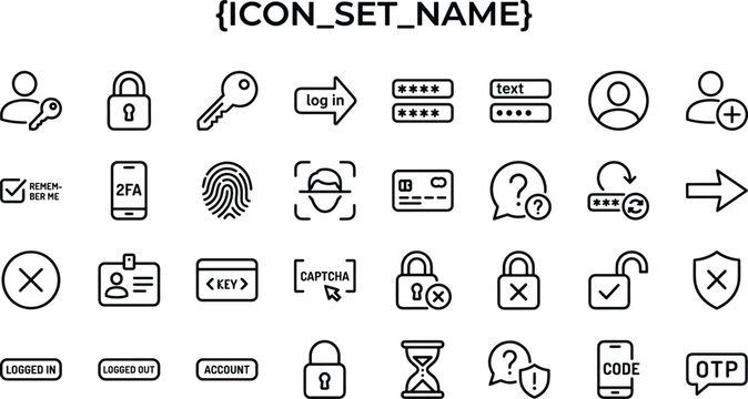 Authentication Security And Login Outline Icon Set With Password Account Verification And Access Control Symbols Design