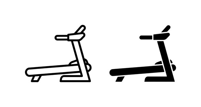 Treadmill Icons Set, Cardio Exercise Machine Vector Graphics, Fitness Equipment Outline and Solid Styles for Health and Wellness Concepts