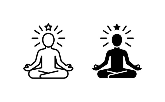 Zen Meditation Icon Set, Mindfulness Silhouette, Spiritual Enlightenment Symbol, Yoga Pose Vector Graphics