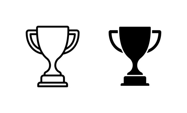 Trophy Icons Set, Award Cup Vector Graphics, Achievement Symbol Collection, Winning Emblem Outline and Silhouette
