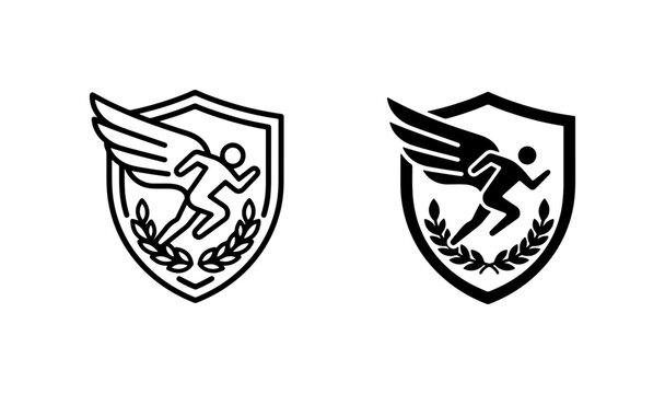Winged Runner Shield Emblem Vector Set, Athletic Achievement Laurel Wreath Badge, Sport Competition Victory Icon, Speed and Success Symbol