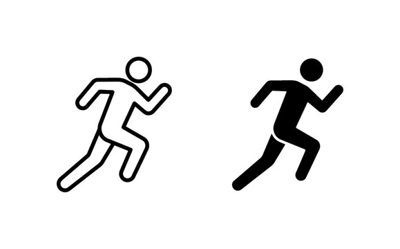 Running Man Icon Set, Silhouette and Outline Figures, Athletic Motion Graphics, Sport and Fitness Vector Symbols