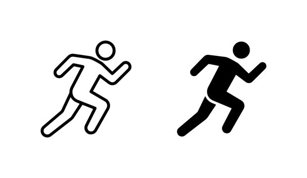 Runner Icons, Silhouette and Outline, Vector Graphics for Sports and Fitness Concepts, Black and White
