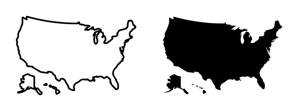 USA Outline and Silhouette Vector Icons, United States Map Graphics, American Geography Symbols