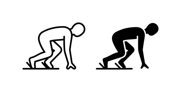 Runner Starting Position Icons, Athletic Race Start Line Silhouette, Sprinting Athlete Silhouette, Sports Competition Graphic Element