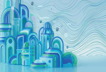 abstract architectural landscape 3d render blue and green tones © MD SAWKAT