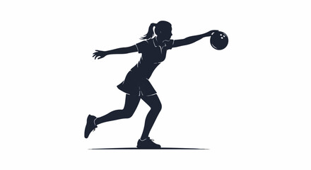Obraz premium A silhouetted female athlete in motion, mid-bowling throw, with her hair in a ponytail