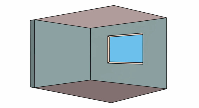 A simple 3D rendering of an empty interior room with one window