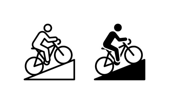 Bicycle Rider Icon Set, Downhill Cycling Symbol, Sport and Recreation Vector Graphics