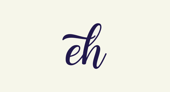 A simple, elegant cursive text "eh" in dark blue on a cream background