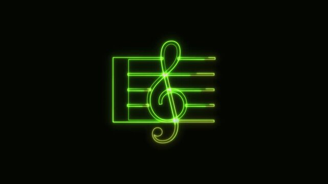 Musical Notes Icon Neon Seamless Loop 4K Black Background Animated Promotional Typography for Video Editing
