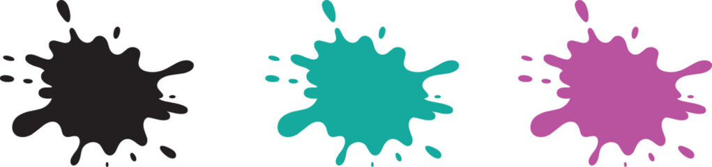 Fototapeta premium Ink Splat Vector Set Colorful Paint Blocs and Liquid Splatters Isolated on White Background
