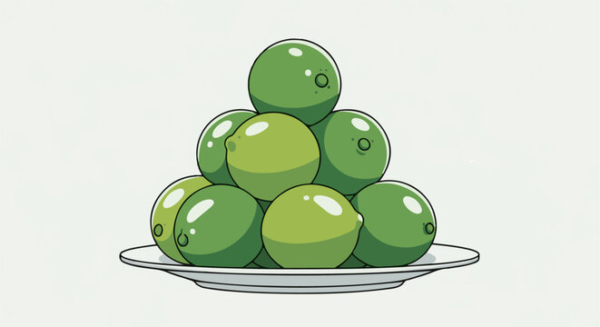 A pyramid of green limes stacked on a white plate