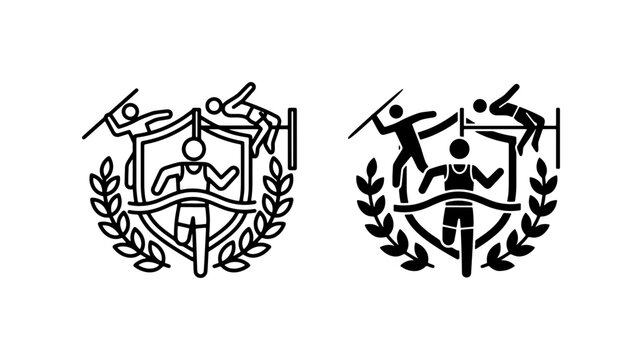 Athletics Achievement Icons, Sports Competition Emblems, Track and Field Victory Symbols, Olympic Games Award Graphics, Vector Set