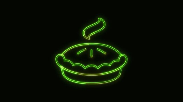 Pie Icon Neon Seamless Loop 4K Black Background Animated Promotional Typography for Video Editing