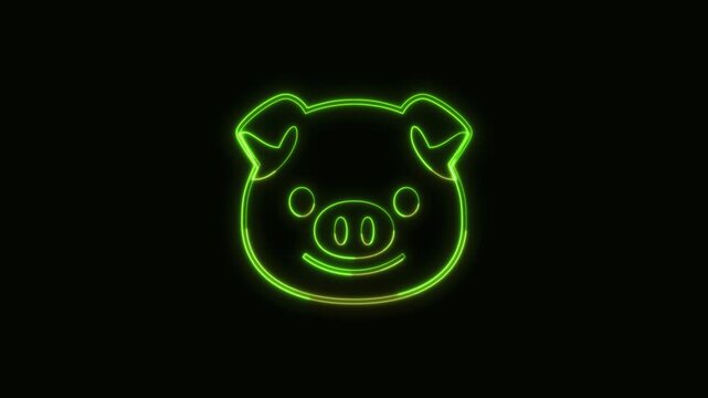Pig Icon Neon Seamless Loop 4K Black Background Animated Promotional Typography for Video Editing
