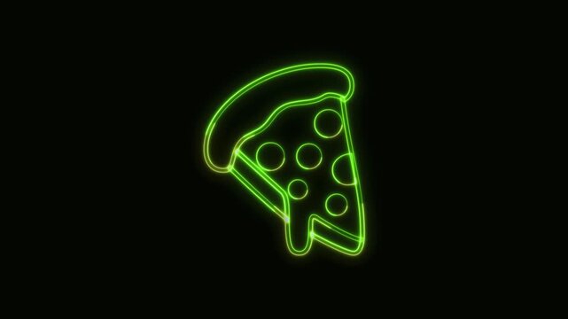 Pizza Icon Neon Seamless Loop 4K Black Background Animated Promotional Typography for Video Editing